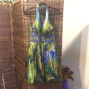 Beaded Halter Cocktail Dress